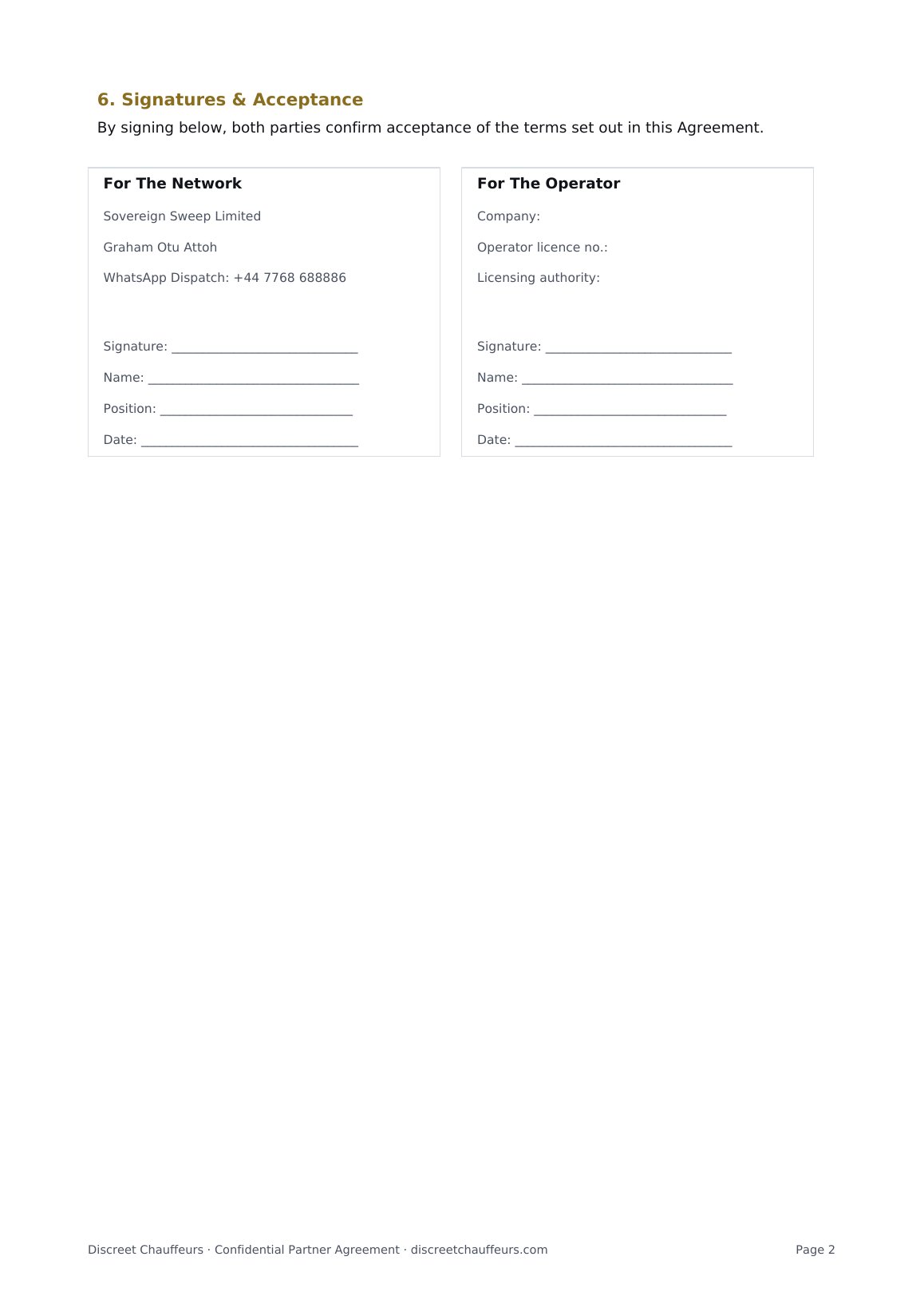 Chauffeur Network Partner Agreement, page 2 of 2